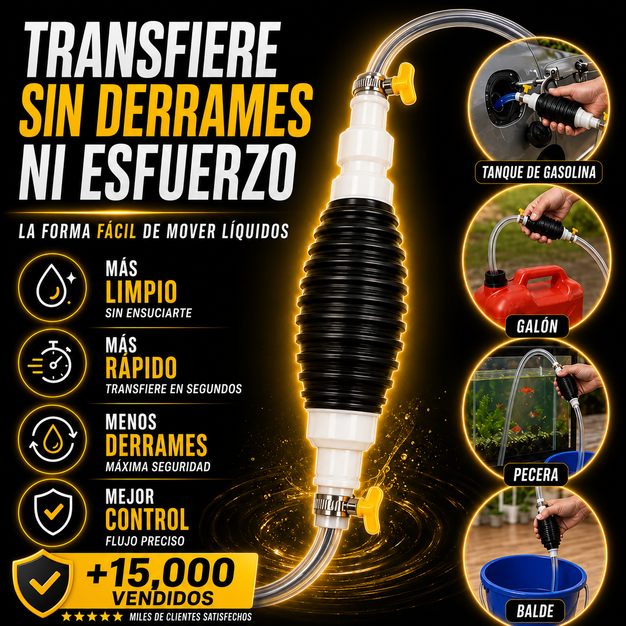 Bomba Sifón de Gasolina: Pasa líquidos sin ensuciarte ni desperdiciar
