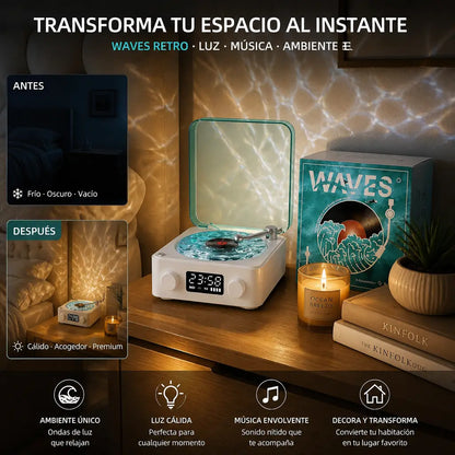 tocadiscos Bluetooth inspirado en el océano que combina música, iluminación y sonidos relajantes