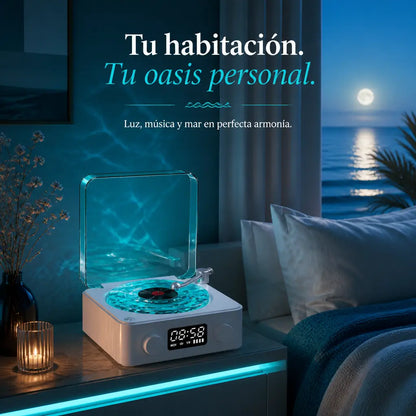 tocadiscos Bluetooth inspirado en el océano que combina música, iluminación y sonidos relajantes