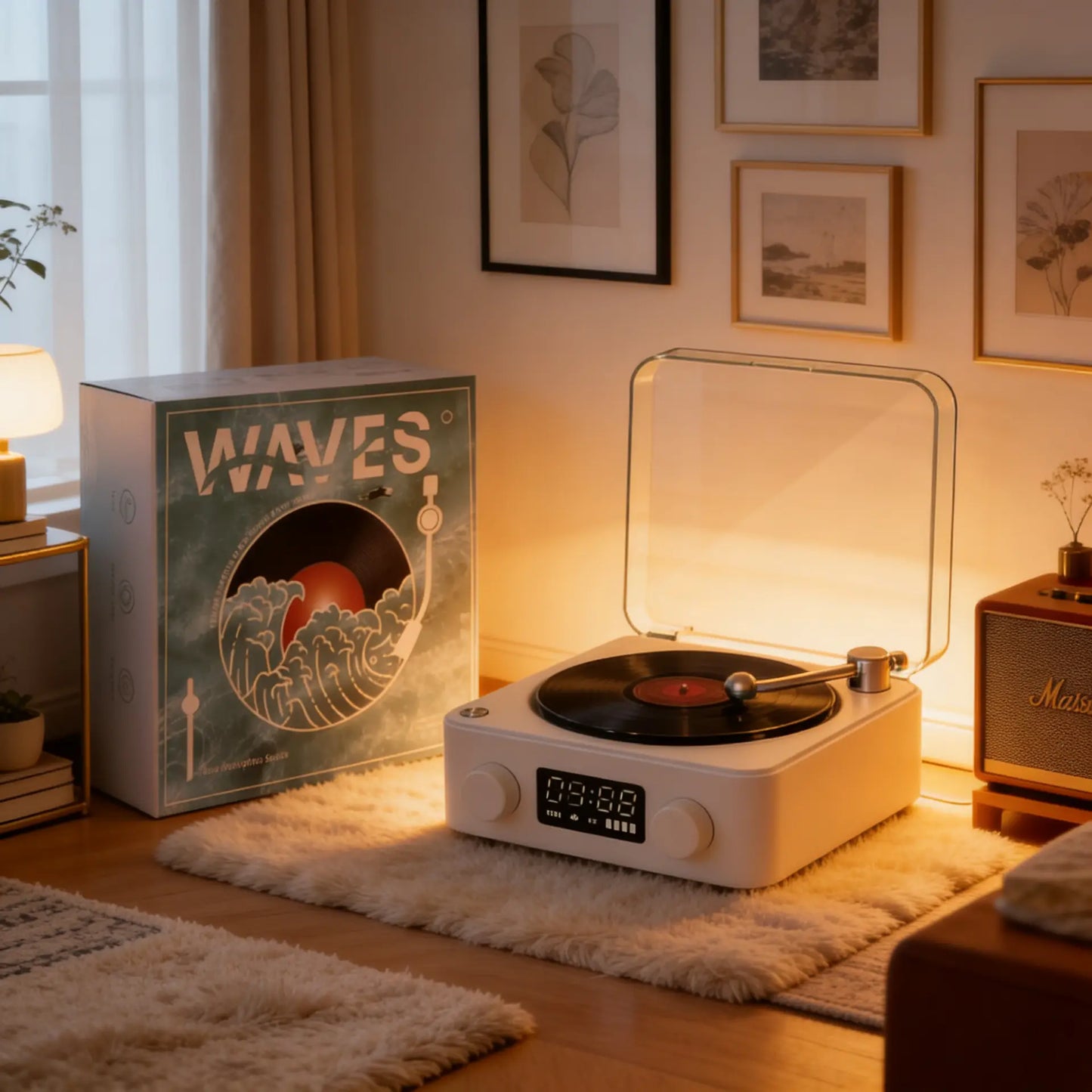 tocadiscos Bluetooth inspirado en el océano que combina música, iluminación y sonidos relajantes